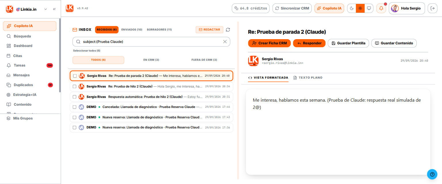 Bandeja: correos recibidos