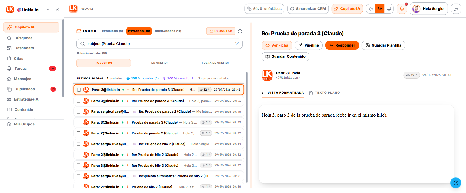 Enviados: el resumen de aperturas y las acciones del correo abierto