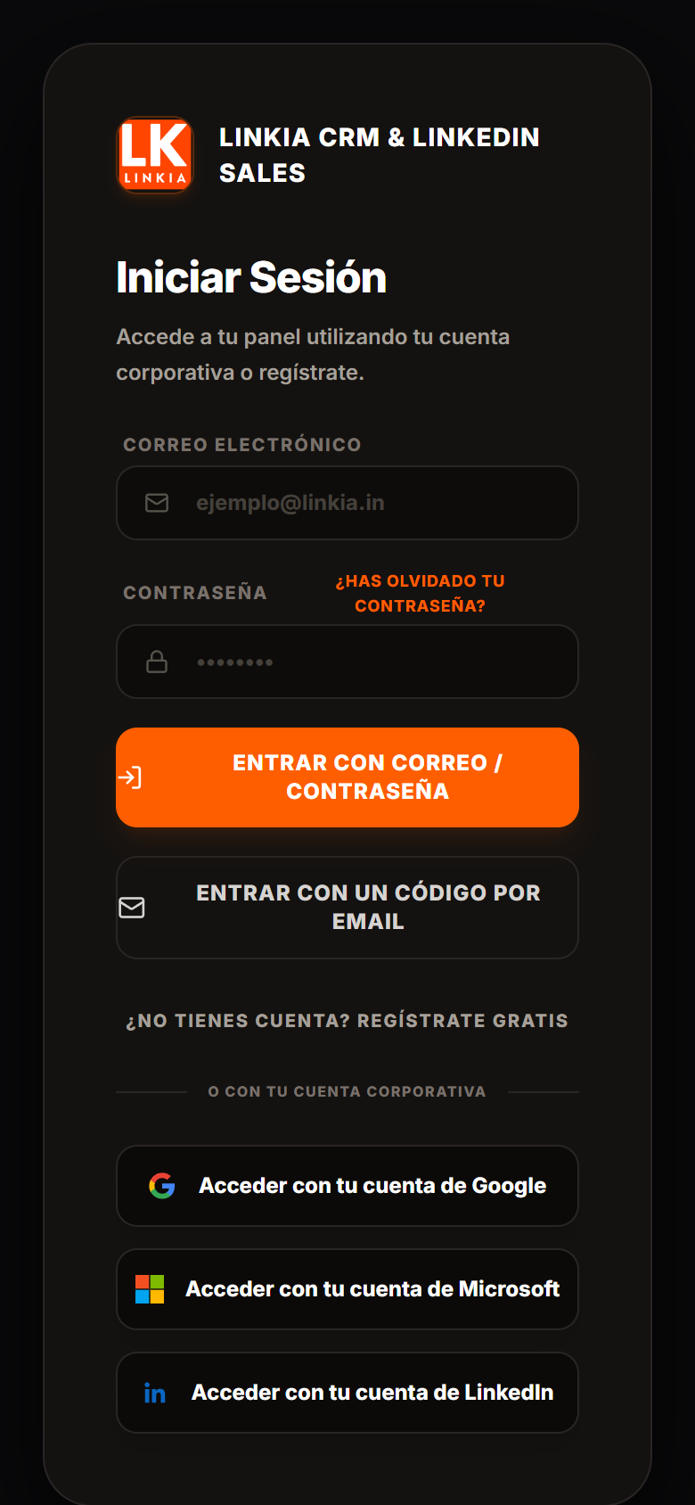 Pantalla de inicio de sesión