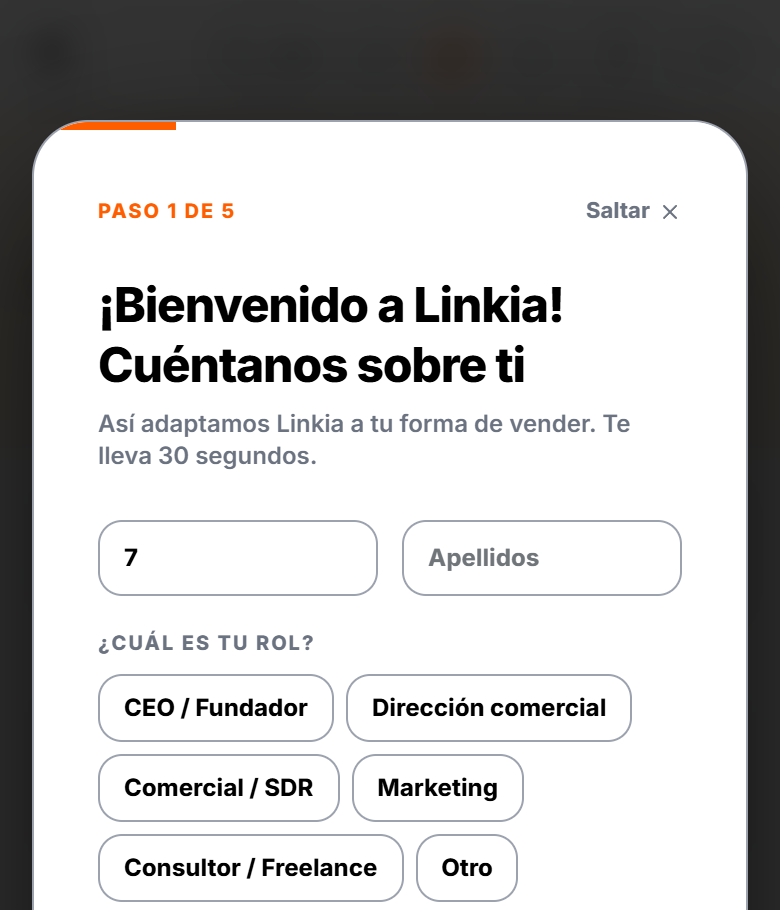 Asistente de bienvenida: rol, cómo nos conociste, tamaño del equipo