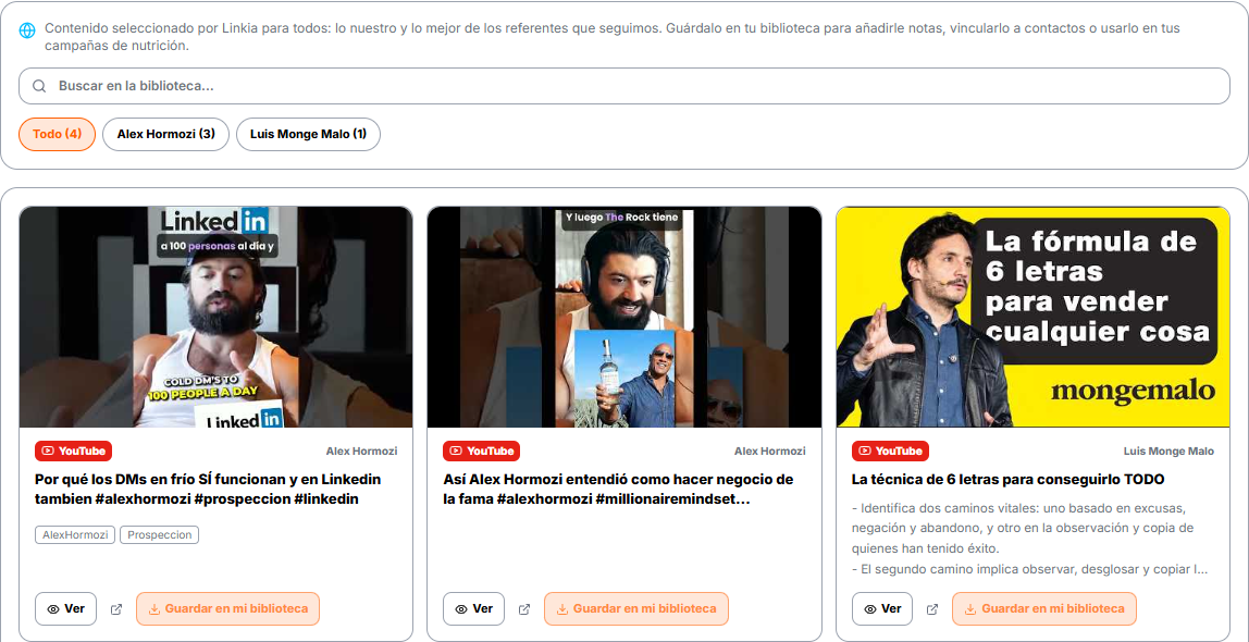 Biblioteca de contenido de Linkia