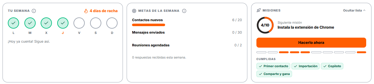 Tu semana, Metas de la semana y Misiones