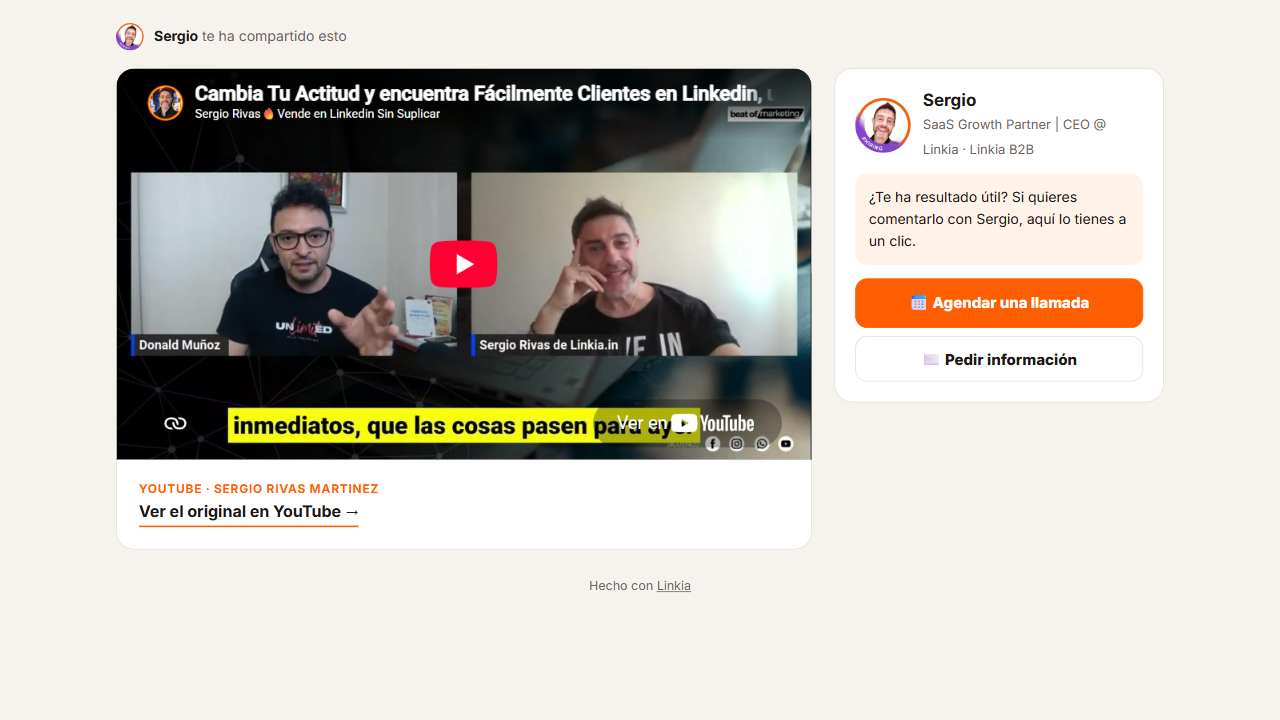 Contenido compartido con la tarjeta y los botones de quien lo comparte