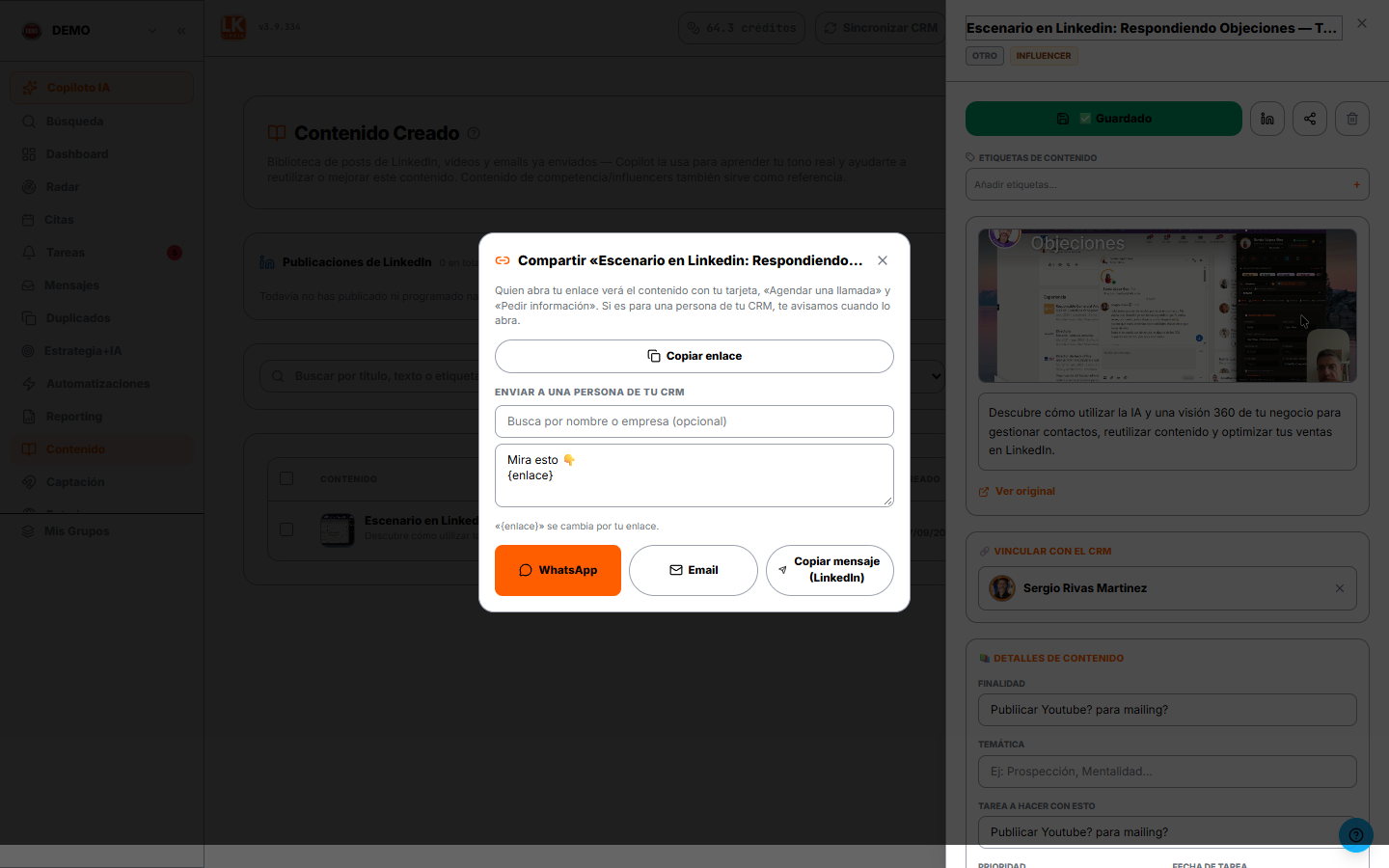 Compartir un contenido desde el CRM