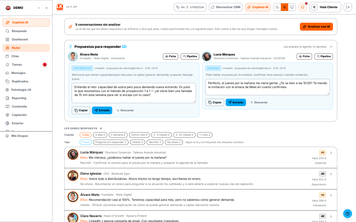 Propuestas de respuesta en el Radar