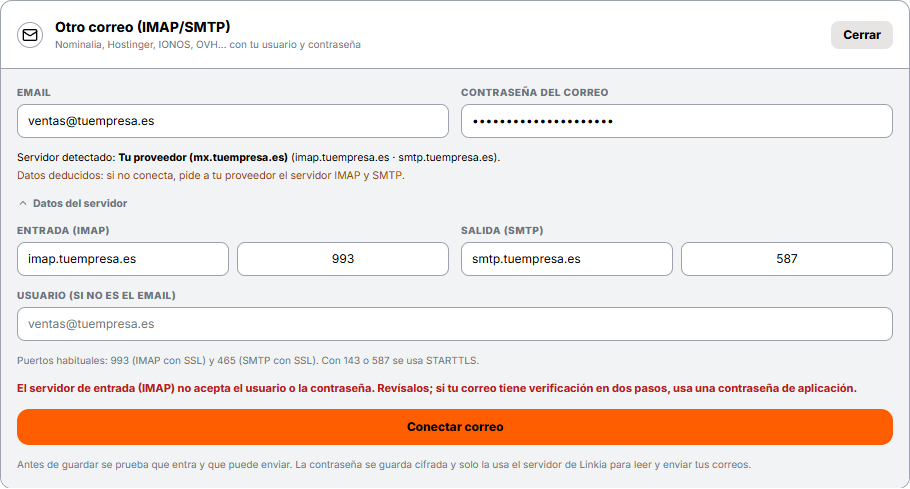 Error de contraseña