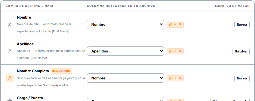 Mapeo automático de columnas del importador