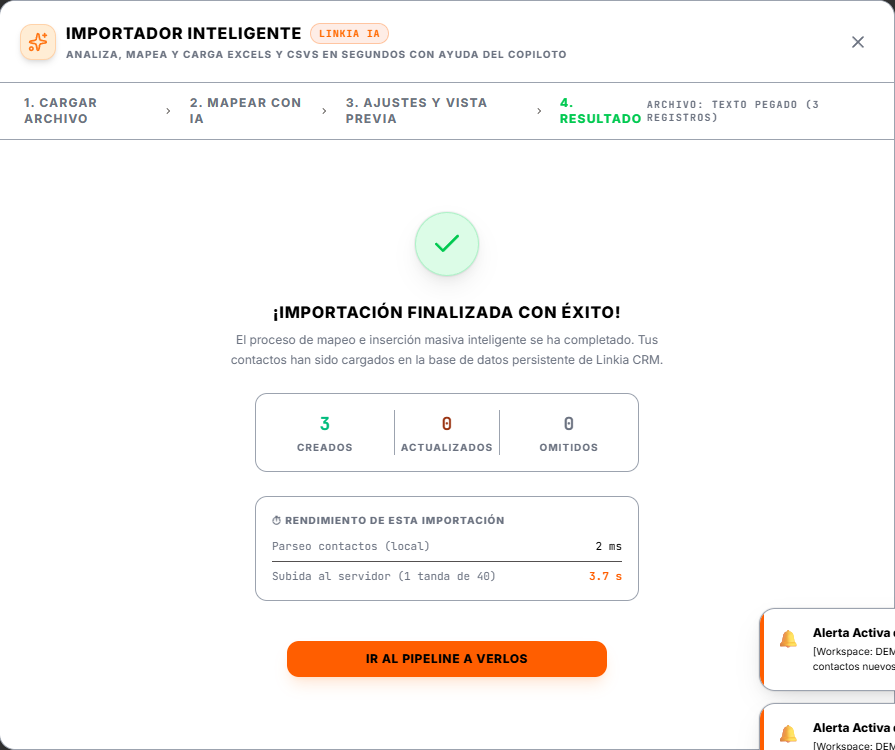 Importación terminada: creados, actualizados y omitidos
