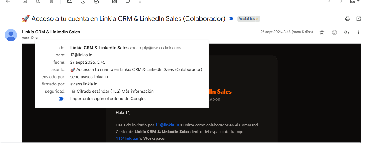 Así es el correo de invitación