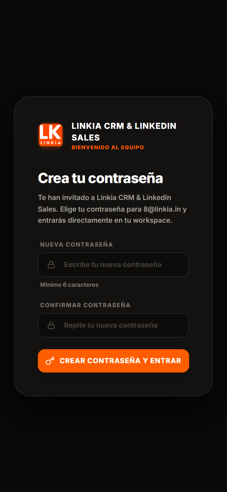 Crea tu contraseña, en el móvil