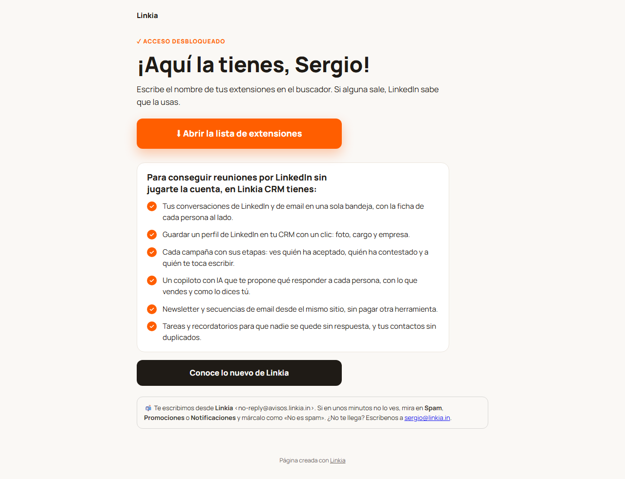 La página final de un lead magnet