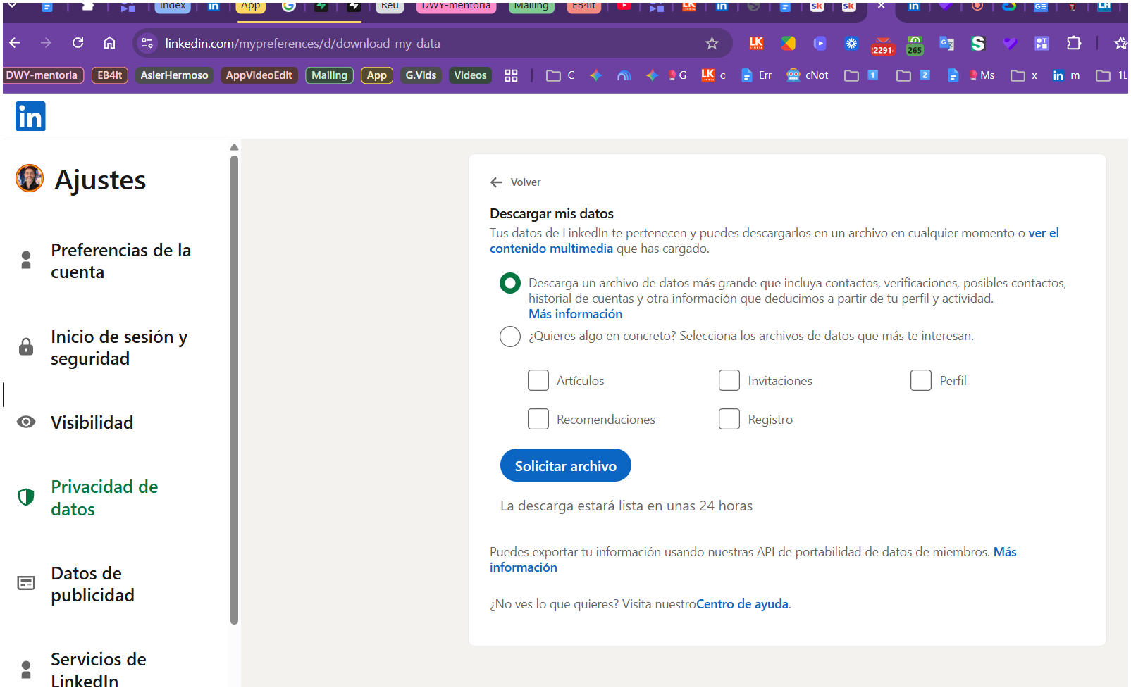 Descargar mis datos de LinkedIn