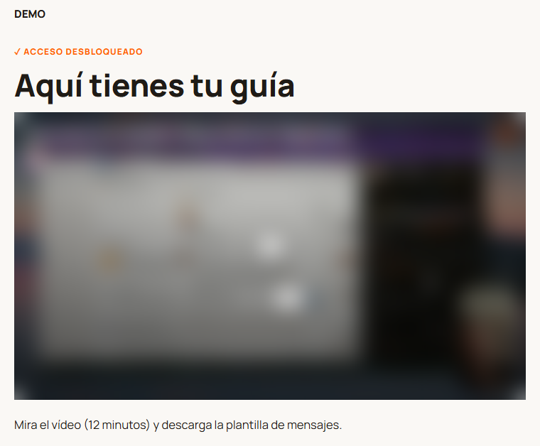 El acceso desbloqueado, con el vídeo y el texto