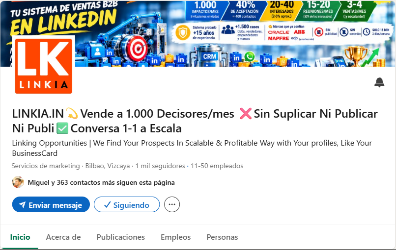 La página de empresa de Linkia en LinkedIn