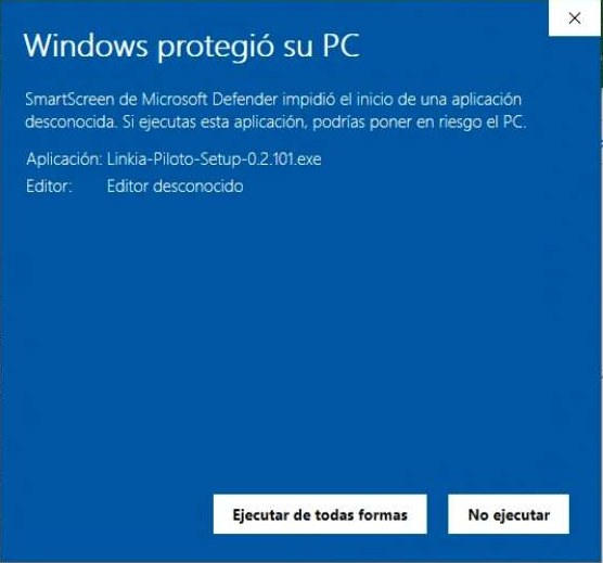 El aviso de Windows: Más información y después Ejecutar de todas formas