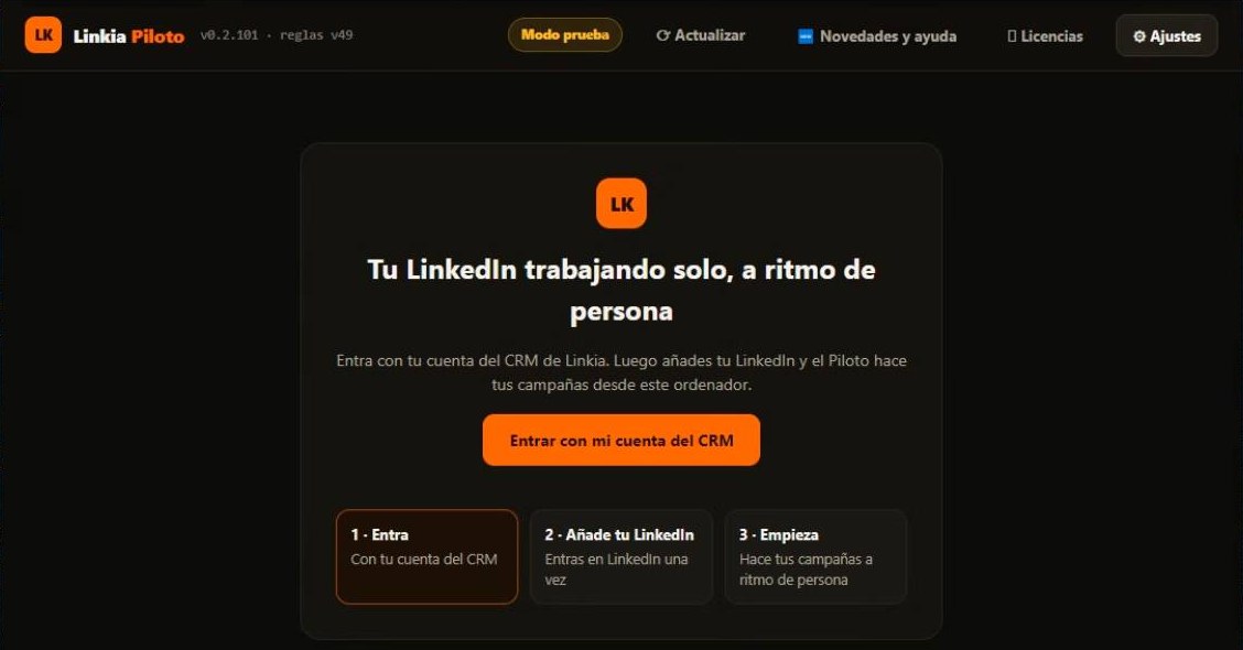 La bienvenida del Piloto con el botón Entrar con mi cuenta del CRM