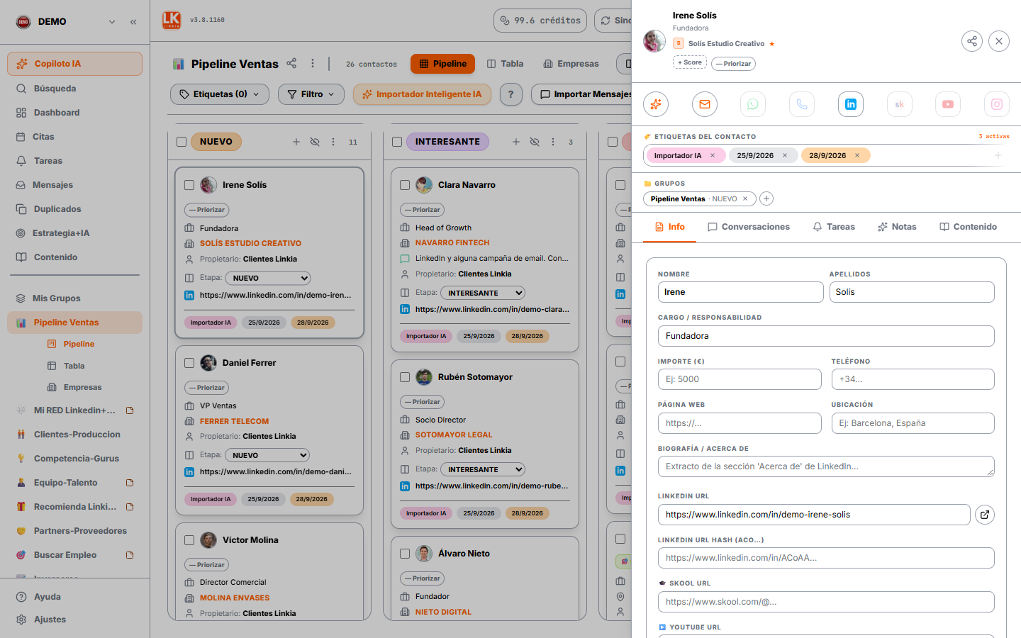 Ficha de un contacto con sus etiquetas y sus Grupos