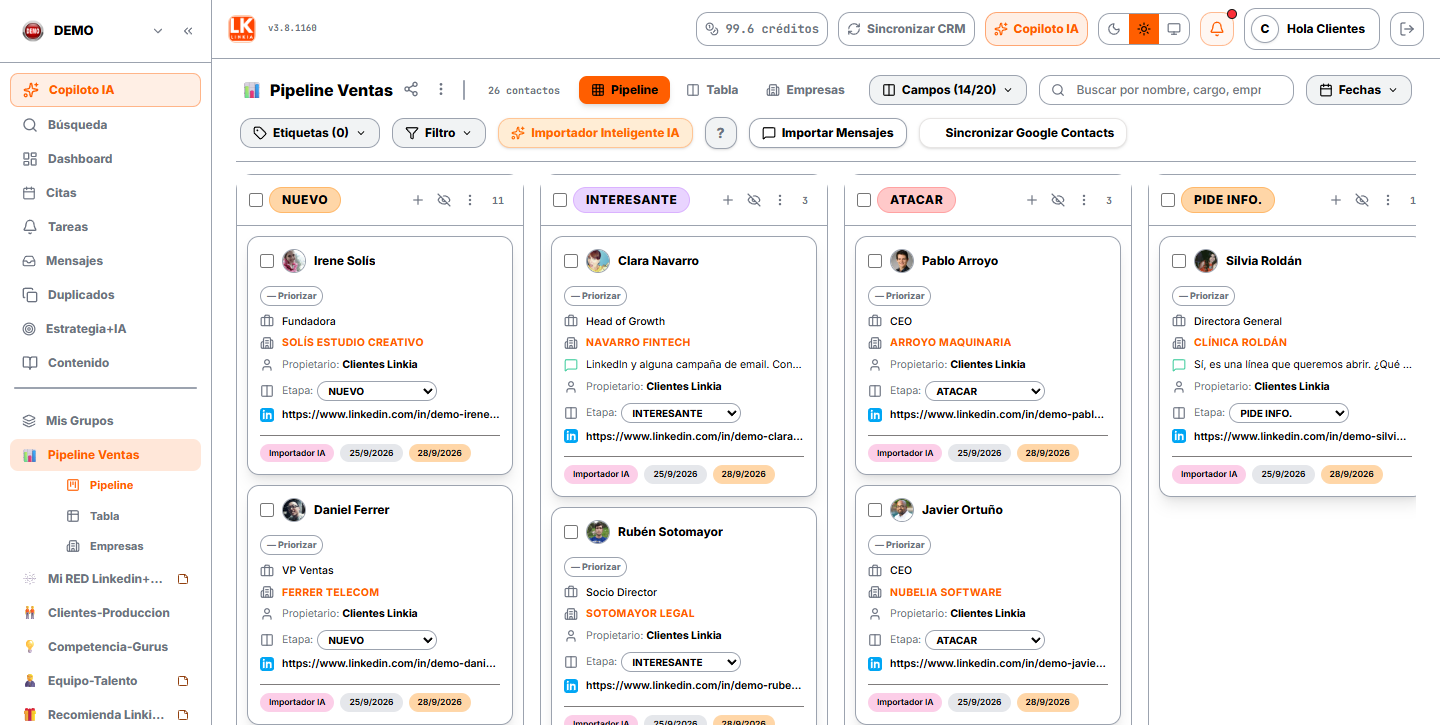 Pipeline con las etapas como columnas