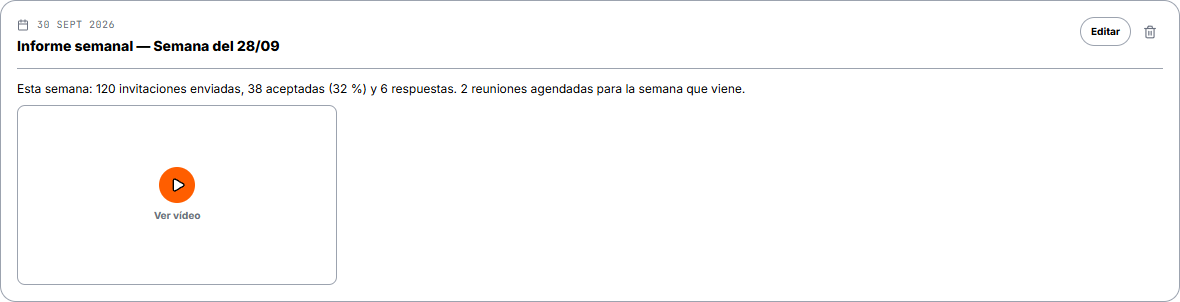 Informe para un cliente con vídeo y texto