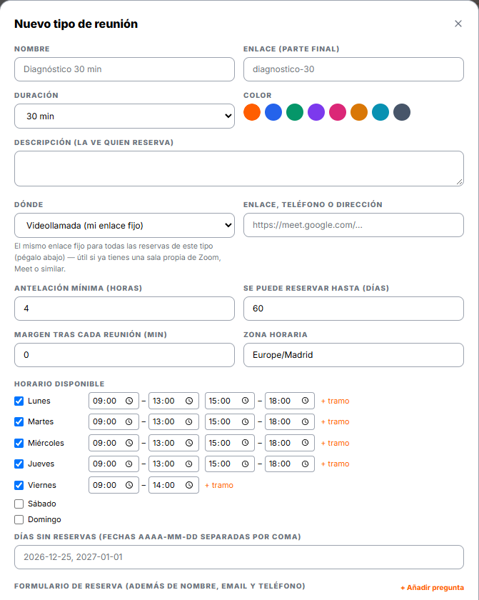 Reservas: nuevo tipo de cita