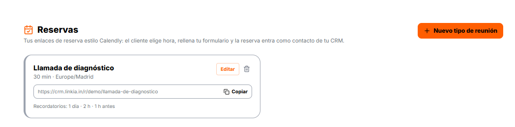 Tu tipo de reunión con su enlace listo para copiar