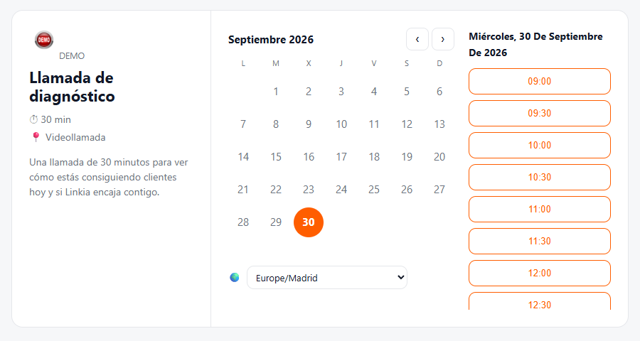 Página para elegir hueco en tu agenda