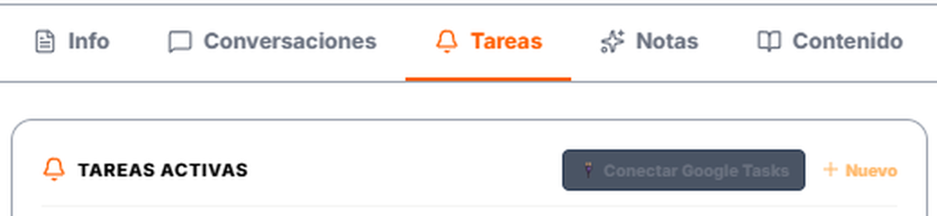 El botón Conectar Google Tasks, en la pestaña Tareas de la ficha